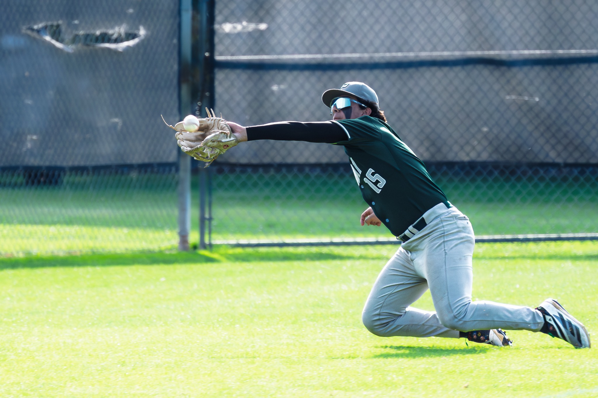 No Hit Zone — baseball player diving with glove extended toward the ball